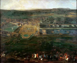 Ludvig XIV (1638-1715) på jakt nära slottet Fontainebleau